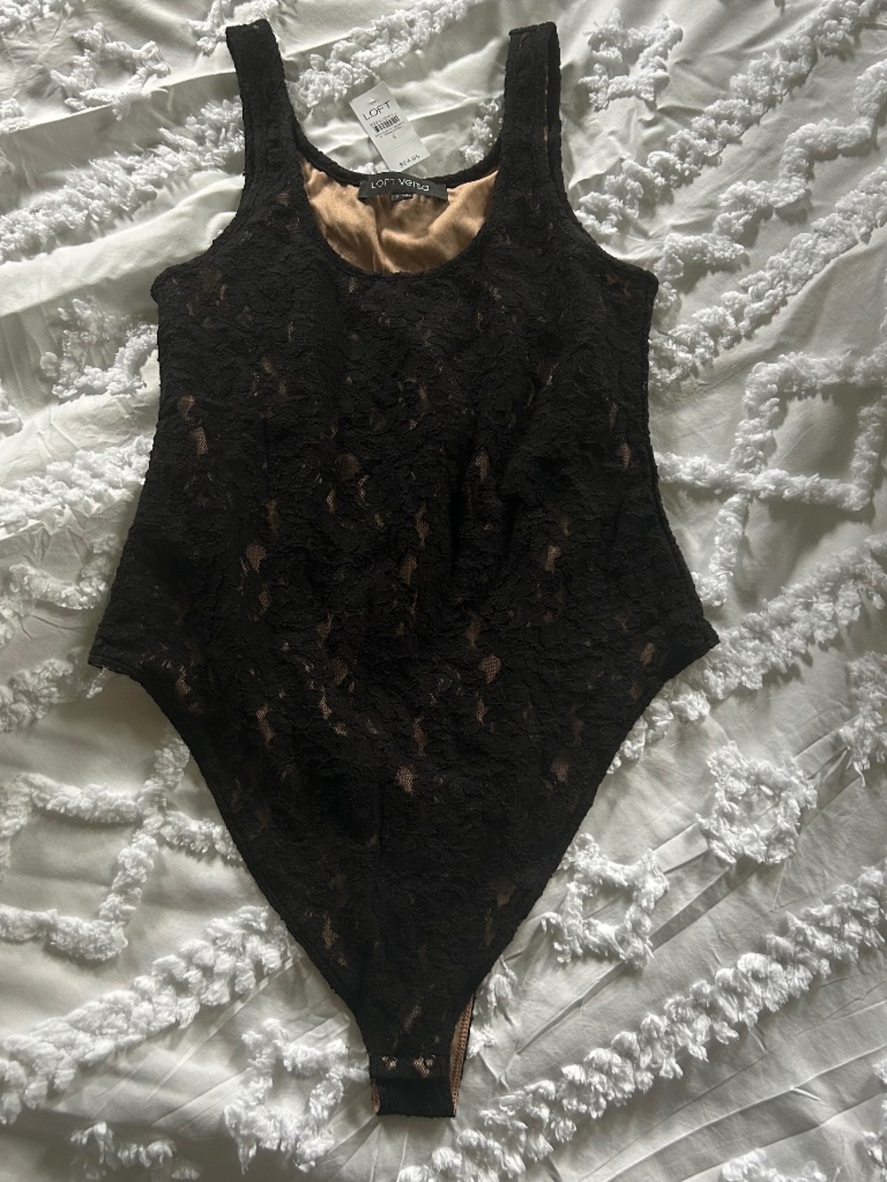 NWOT LOFT Versa black lace scoop neck bodysuit